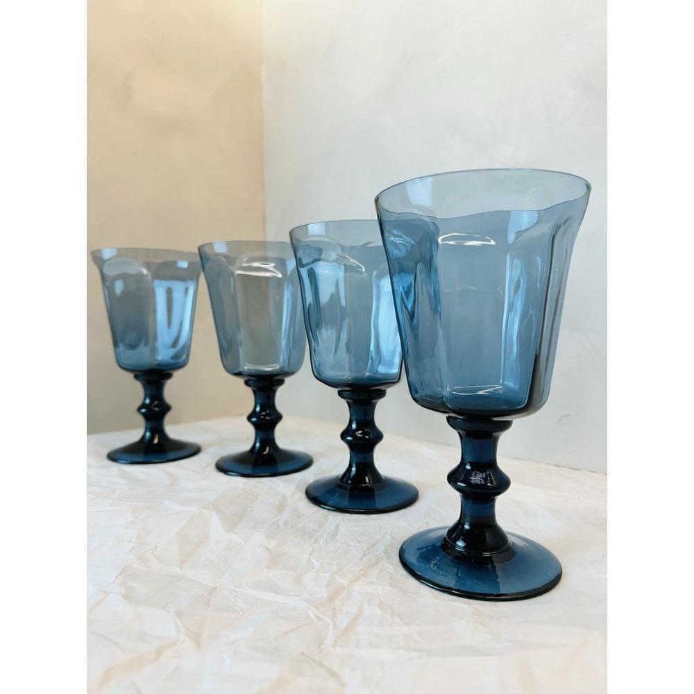 VIntage Lenox Antique Dark Blue Crystal Glass Set of 4 Goblet Wine Glasses - Picture 2 of 10